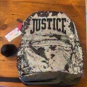 Justice Iridescent Sequin Backpack with Black Details